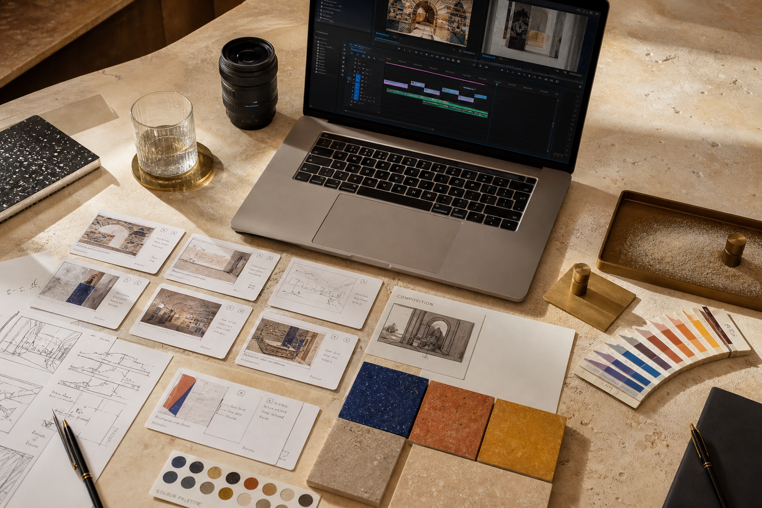 VMOTION LTD mosaic assembly table with storyboard tessera and production tools